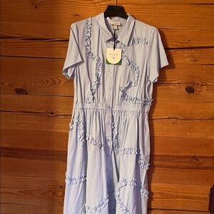 kate spade Light Blue & White Striped Ruffle-Trim Midi Dress